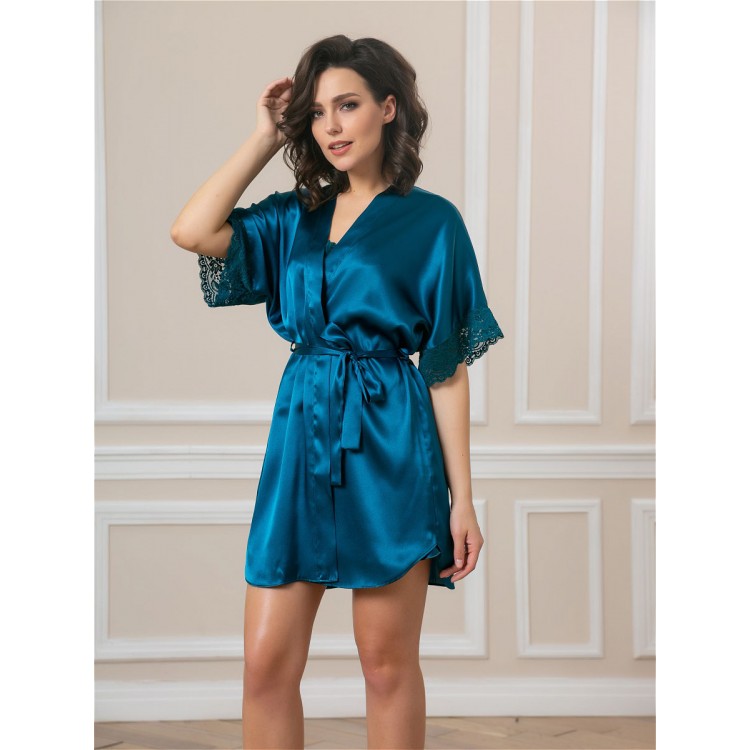 Женский атласный халат-кимоно 619-malachite, Felisse