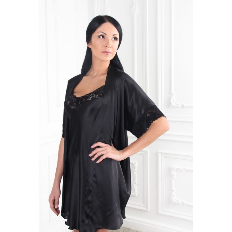 Женский атласный халат-кимоно 619-black, Felisse
