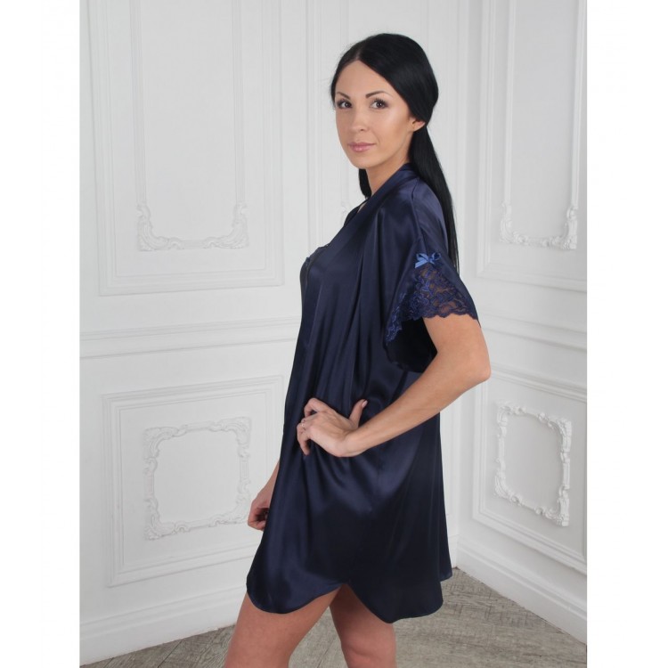 Короткий женский атласный халат 609-blue, Felisse