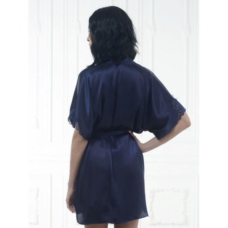 Короткий женский атласный халат 609-blue, Felisse