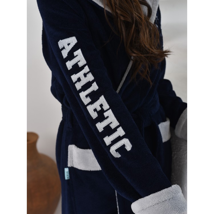 Халат женский спортивный с капюшоном ATHLETIC Light темно-синий, Five Wien