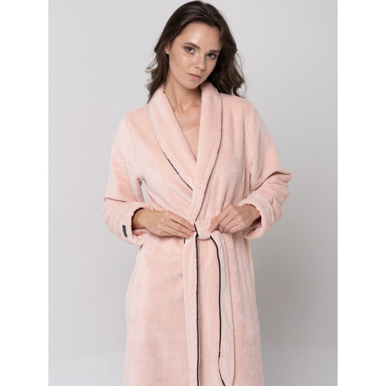 Длинный женский махровый халат ELEGANCE LINE пудровый, Five Wien