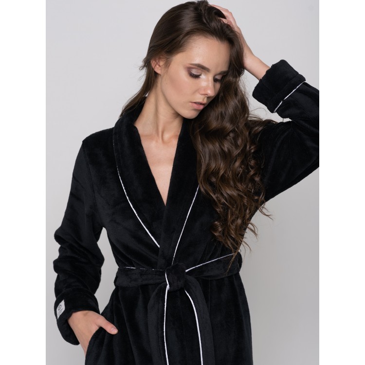 Длинный женский махровый халат ELEGANCE LINE черный, Five Wien