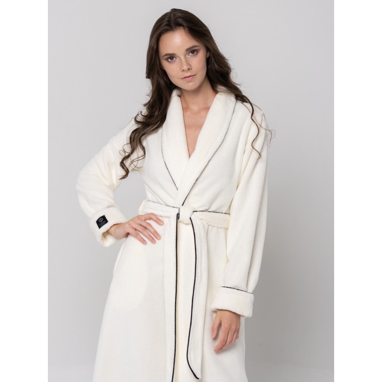 Длинный женский махровый халат ELEGANCE LINE кремовый, Five Wien