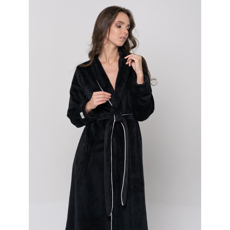 Длинный женский махровый халат ELEGANCE LINE черный, Five Wien