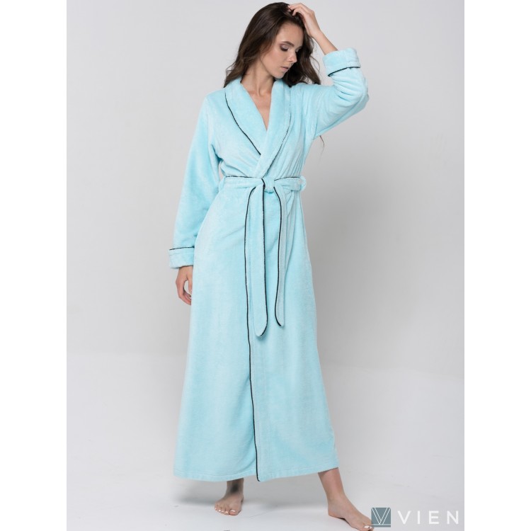 Длинный женский махровый халат ELEGANCE LINE ментол, Five Wien