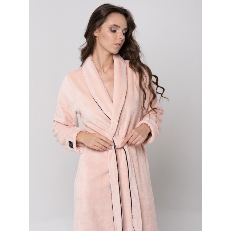 Длинный женский махровый халат ELEGANCE LINE пудровый, Five Wien