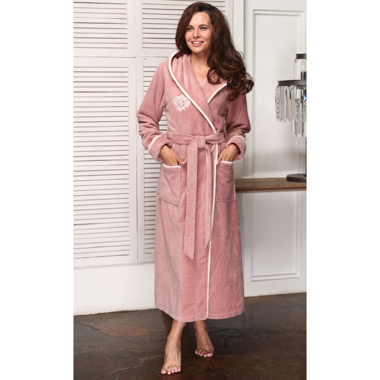Женский бамбуковый халат с капюшоном Juliette-dry rose maxi, Five Wien