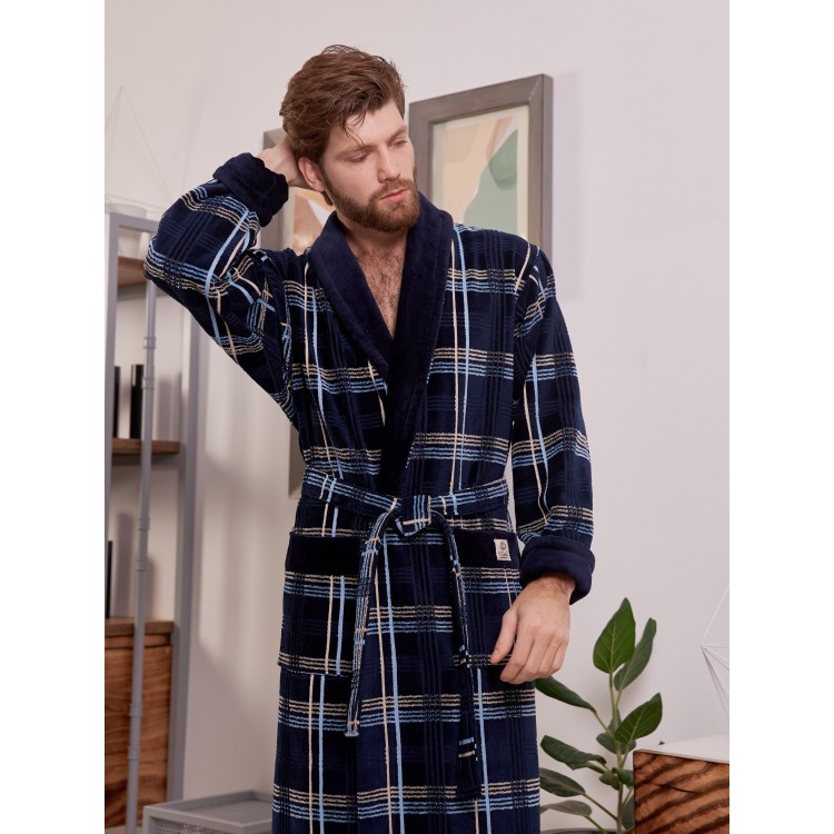 Халат мужской махровый LUX COTTON navy/cream, Five Wien