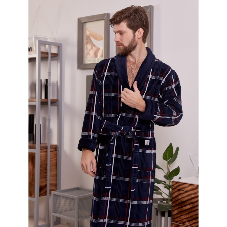 Халат мужской махровый LUX COTTON navy/burgundy, Five Wien Халат мужской махровый LUX COTTON navy/burgundy, Five Wien