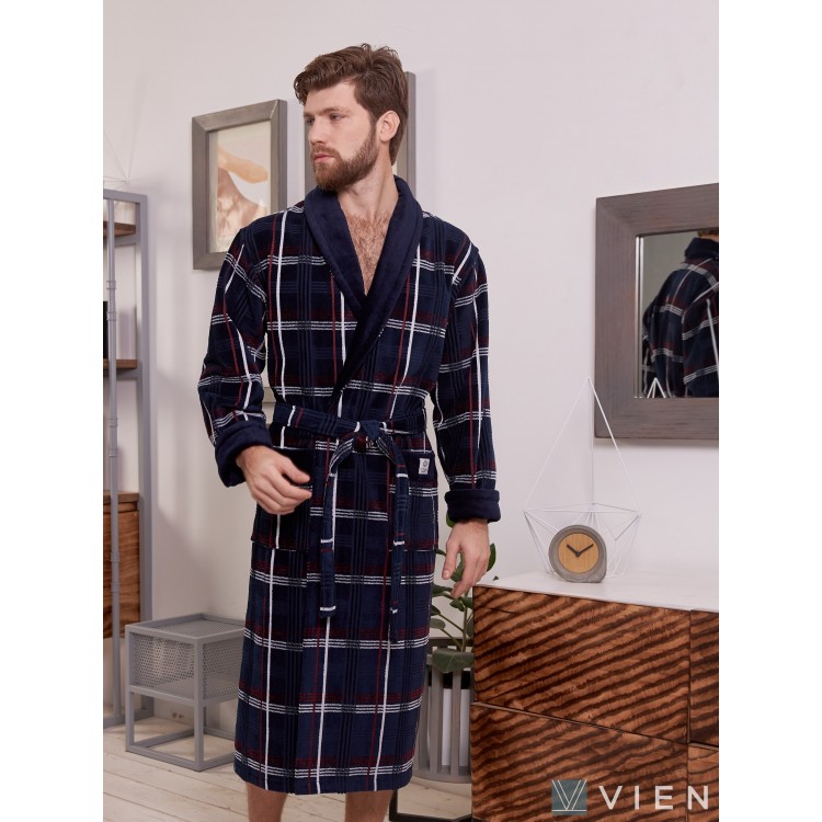 Халат мужской махровый LUX COTTON navy/burgundy, Five Wien Халат мужской махровый LUX COTTON navy/burgundy, Five Wien