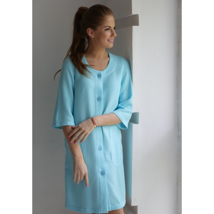 Женский вафельный халат на пуговицах MADLEN-turquoise, Five Wien