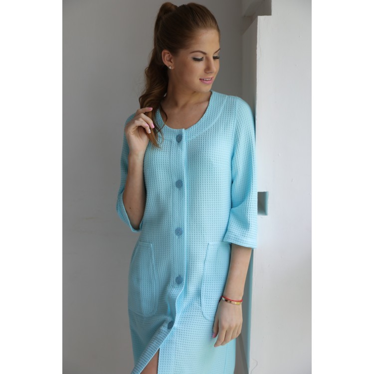 Женский вафельный халат на пуговицах MADLEN-turquoise, Five Wien
