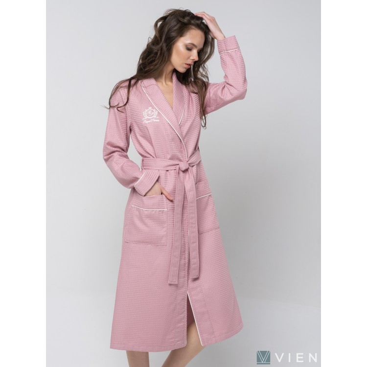 Длинный женский вафельный халат MONACO (dry rose), Five Wien
