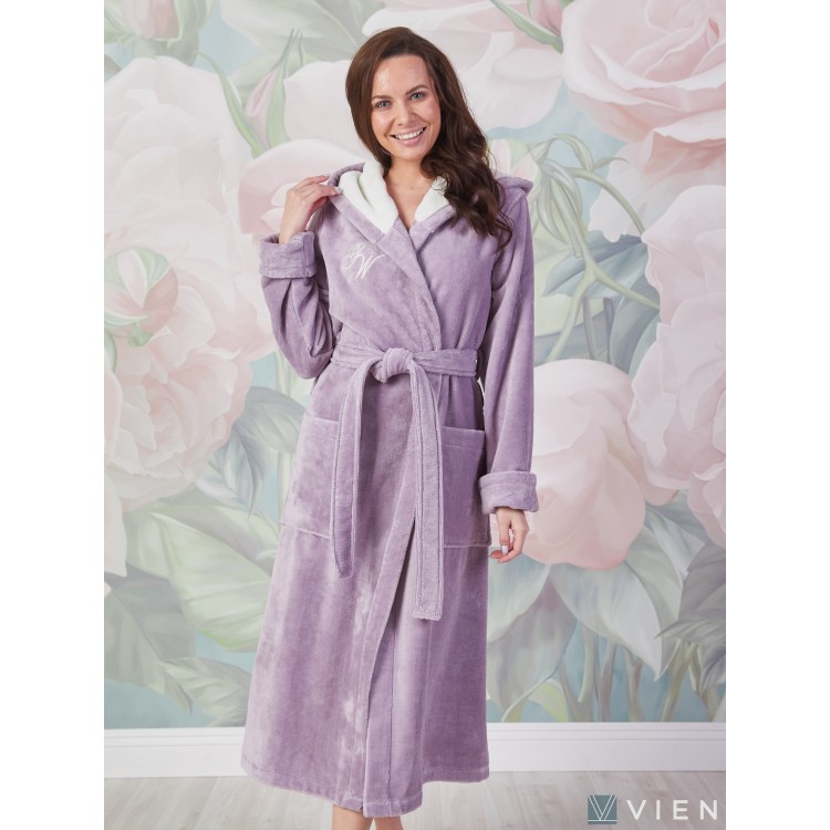 Мягкий махровый халат с капюшоном Violetta-lavanda, Five Wien