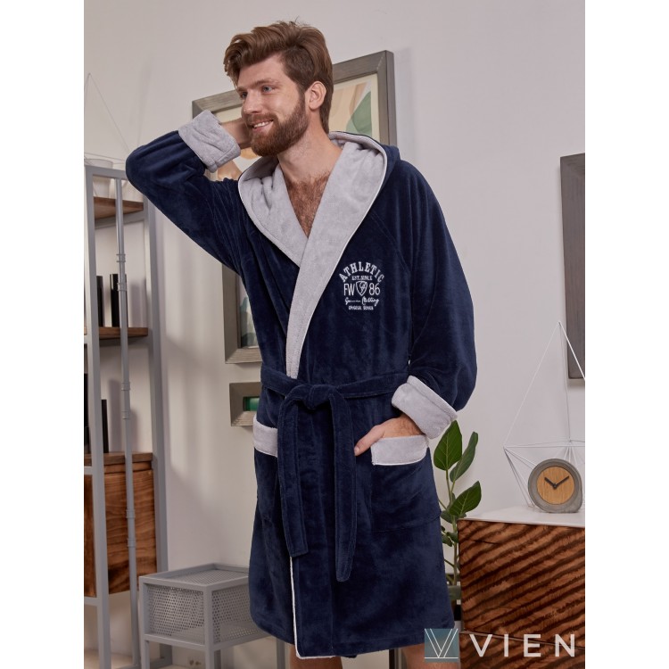 Мужской спортивный халат с капюшоном ATHLETIC mini - denim/silver, Five Wien