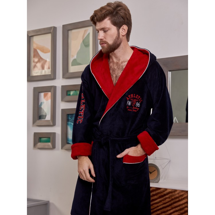 Мужской спортивный халат с капюшоном ATHLETIC mini - navy/red, Five Wien