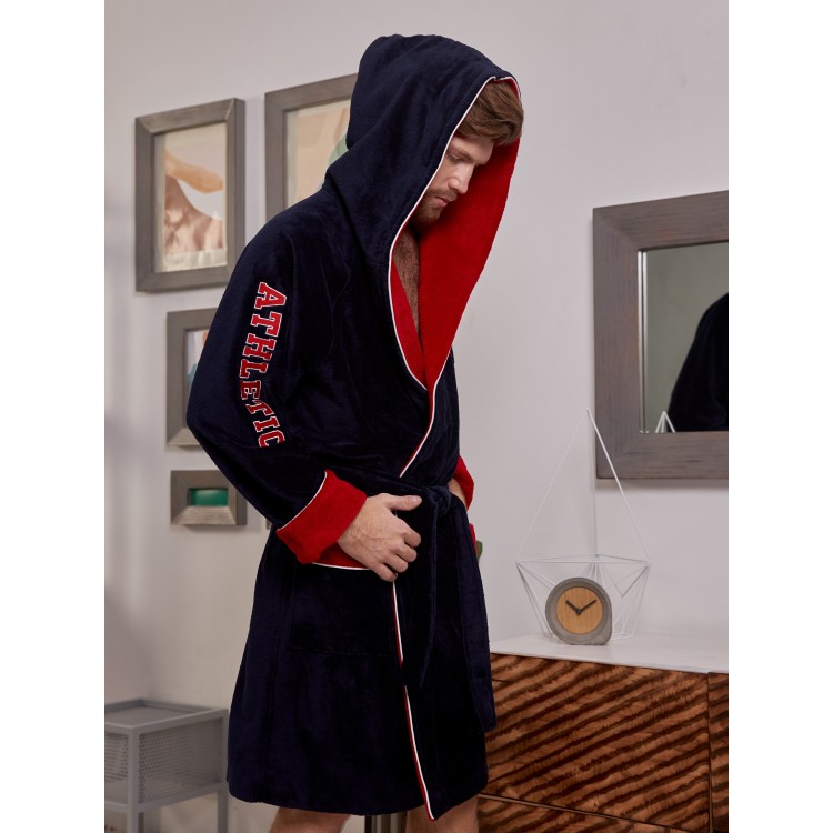 Мужской спортивный халат с капюшоном ATHLETIC mini - navy/red, Five Wien