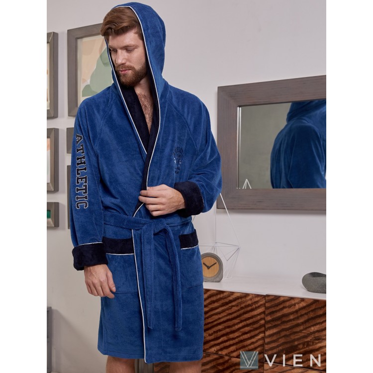 Мужской спортивный халат с капюшоном ATHLETIC mini - royal/navy, Five Wien