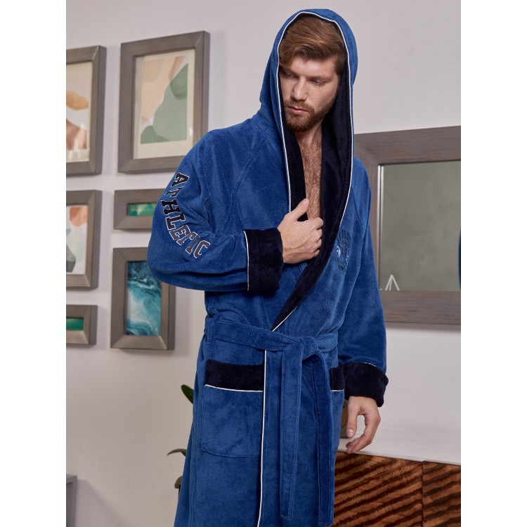 Мужской спортивный халат с капюшоном ATHLETIC mini - royal/navy, Five Wien