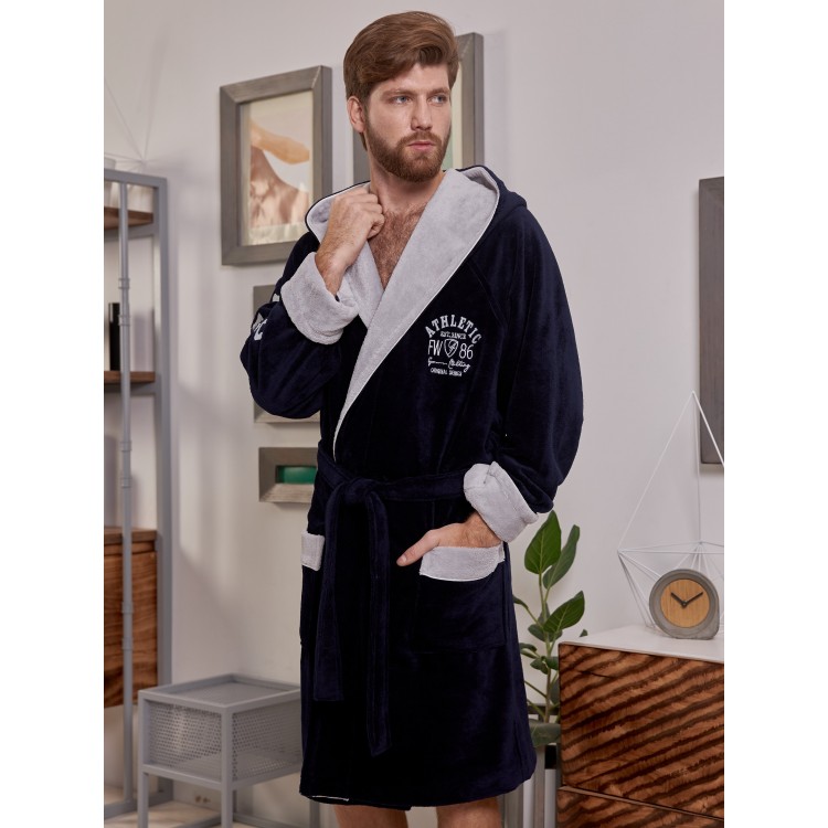 Мужской спортивный халат с капюшоном ATHLETIC mini - navy/silver, Five Wien
