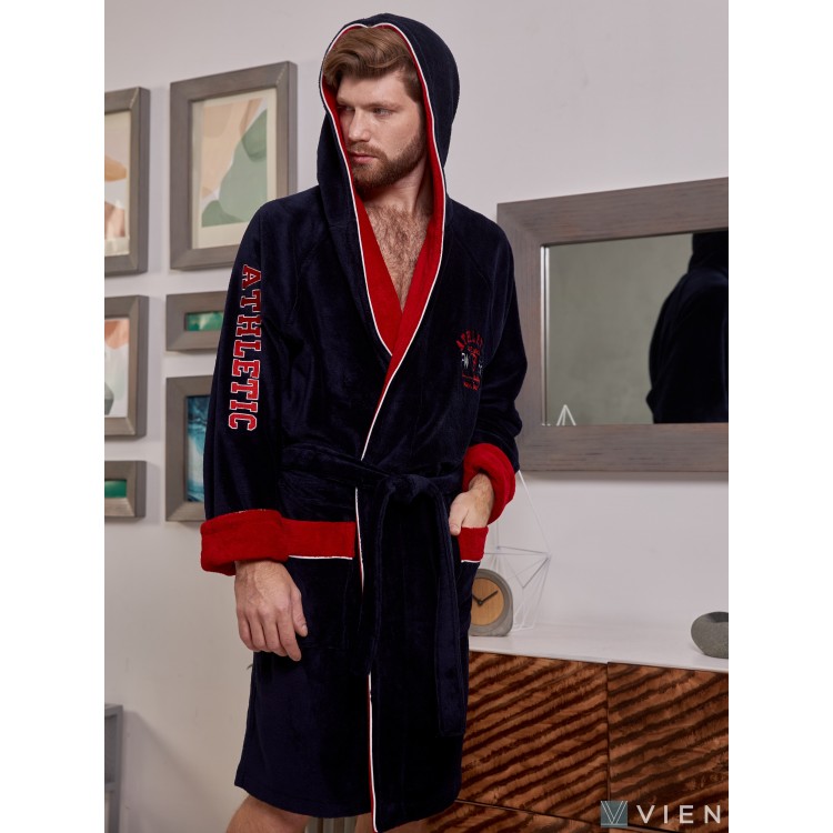 Мужской спортивный халат с капюшоном ATHLETIC mini - navy/red, Five Wien