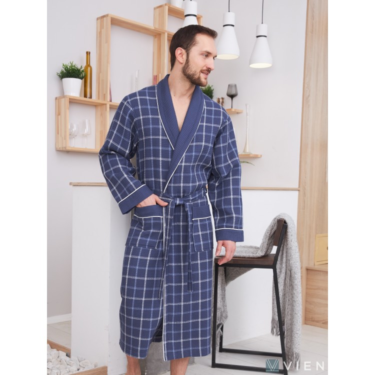 Мужской вафельный халат BENJAMIN - denim, Five Wien