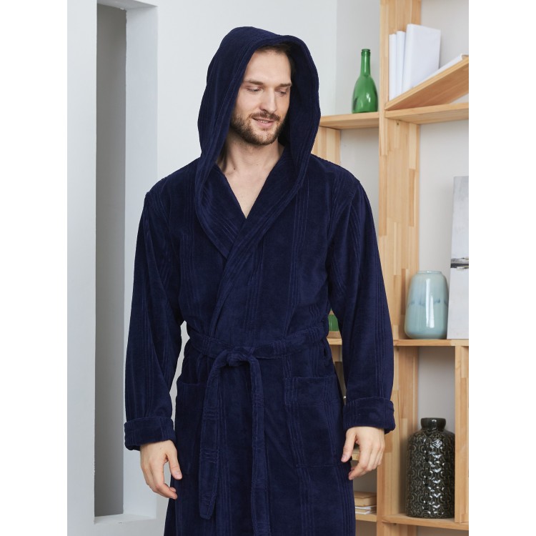 Мужской бамбуковый халат с капюшоном Coragio-navy, Five Wien