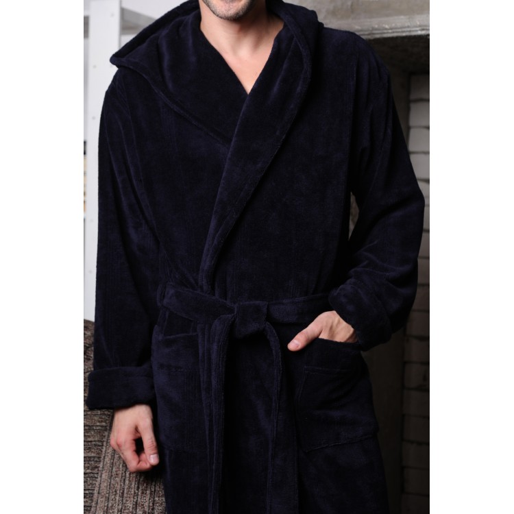 Мужской бамбуковый халат с капюшоном Coragio-dark blue, Five Wien