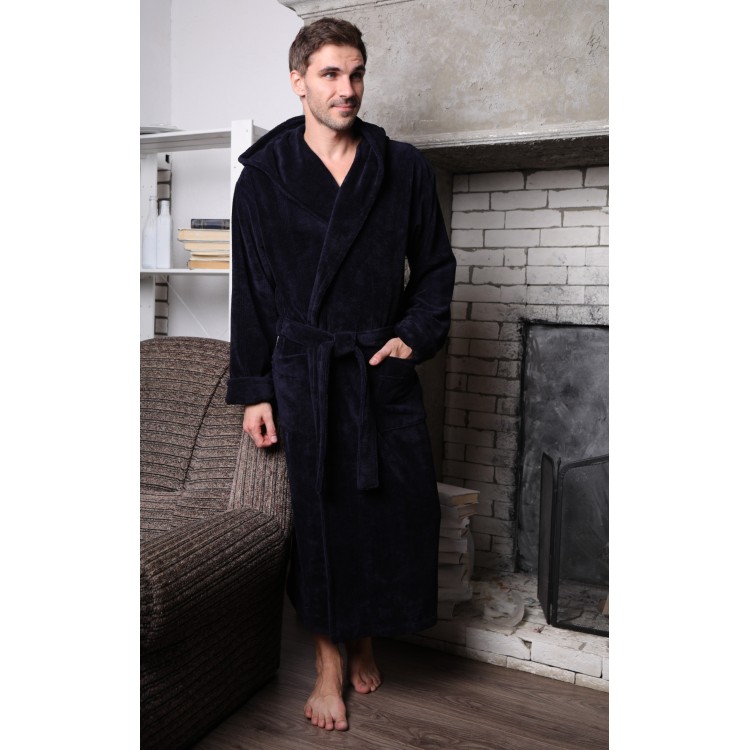 Мужской бамбуковый халат с капюшоном Coragio-dark blue, Five Wien