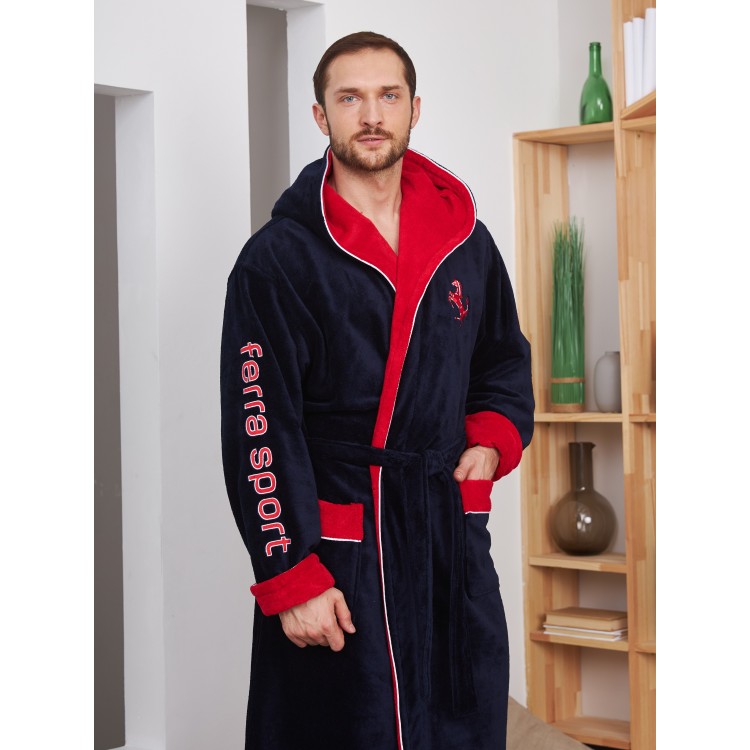 Махровый мужской халат FERRA SPORT - navy, Five Wien