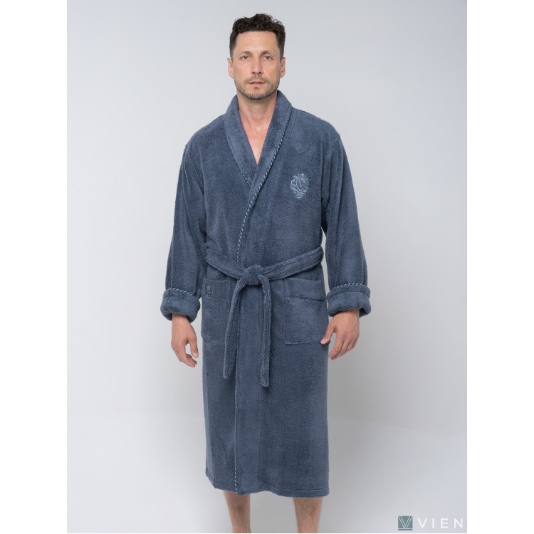 Мужской махровый халат Luxor denim с вышивкой, Five Wien