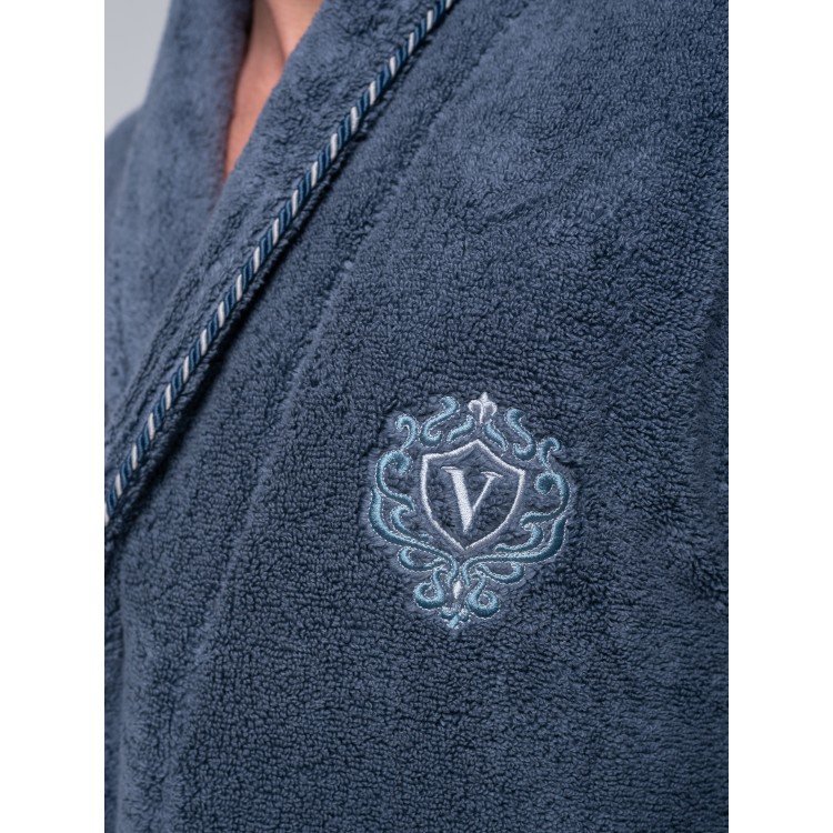 Мужской махровый халат Luxor denim с вышивкой, Five Wien
