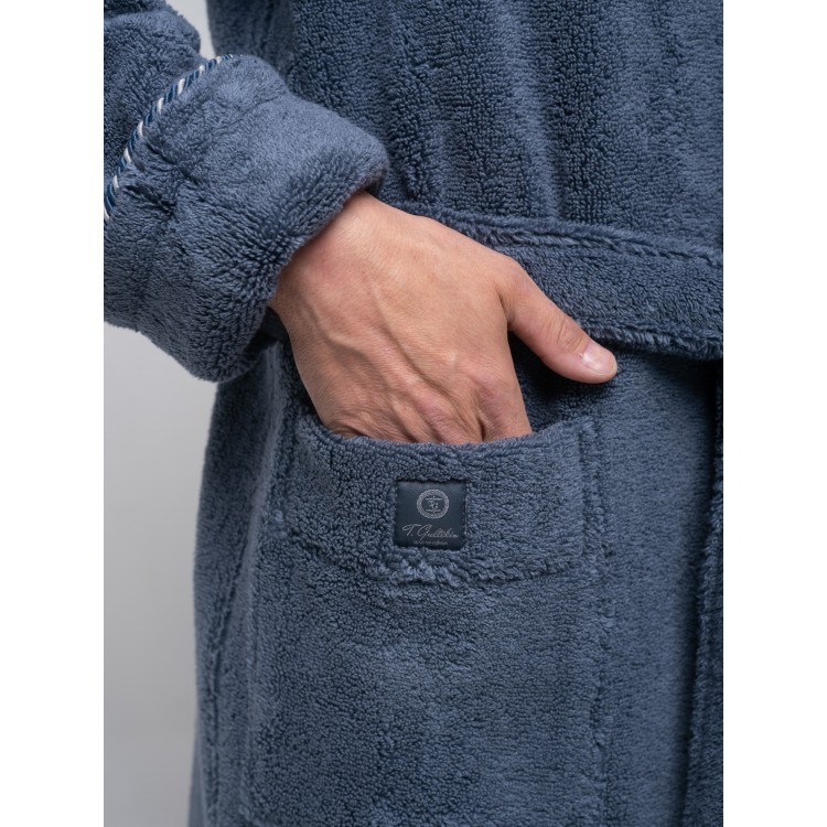 Мужской махровый халат Luxor denim с вышивкой, Five Wien