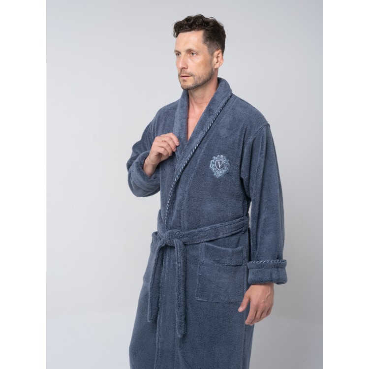 Мужской махровый халат Luxor denim с вышивкой, Five Wien