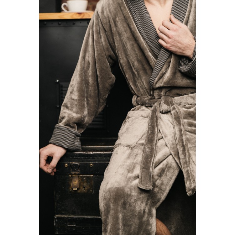 Длинный мужской халат из микрофибры MANHATTAN-beige, Five Wien