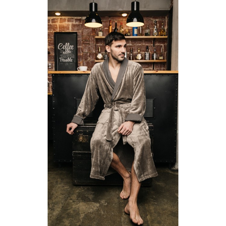 Длинный мужской халат из микрофибры MANHATTAN-beige, Five Wien