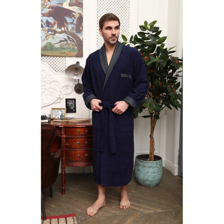 Мужской халат из облегченной махровой ткани Oxford-blue, Five Wien