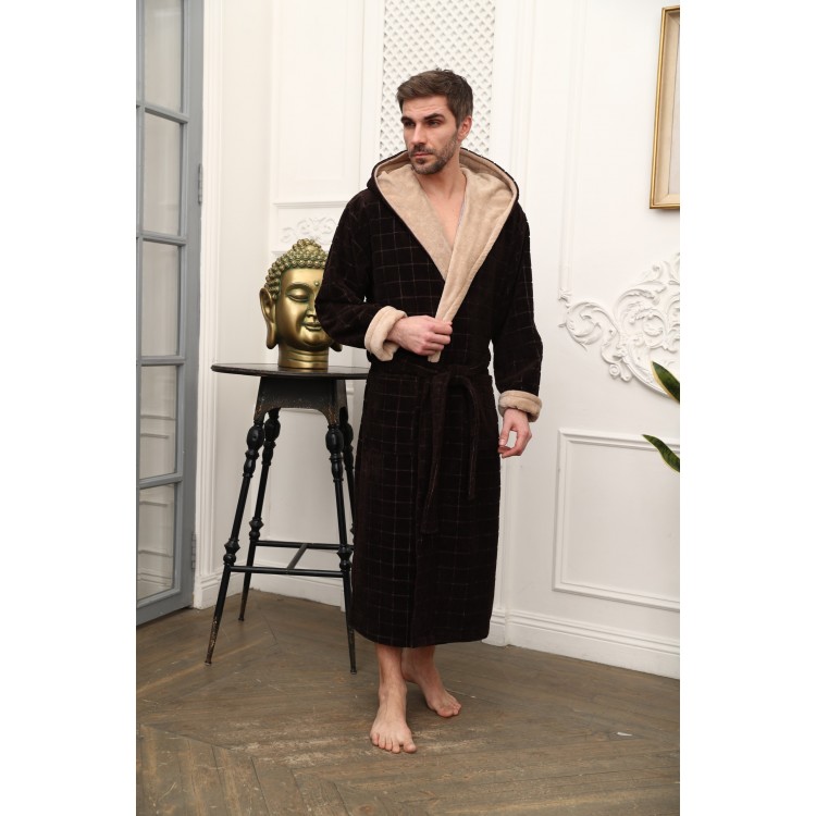 Мужской бамбуковый халат с капюшоном Porto-chocolate, Five Wien