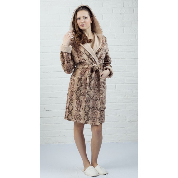 Женский хлопковый халат PRINT SNAKE Mini brown, Five Wien