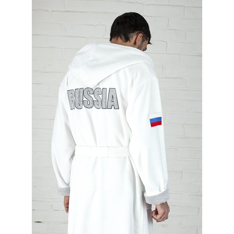 Мужской спортивный халат с капюшоном  RUSSIA SPORTS white, Five Wien