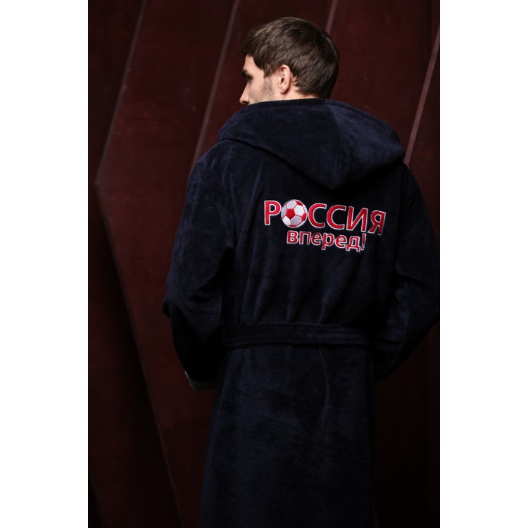 Мужской бамбуковый халат с капюшоном "Россия вперед" blue, Five Wien