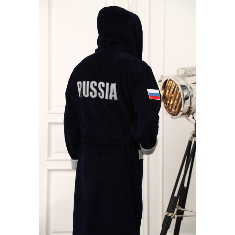Мужской бамбуковый халат с капюшоном RUSSIA-blue, Five Wien