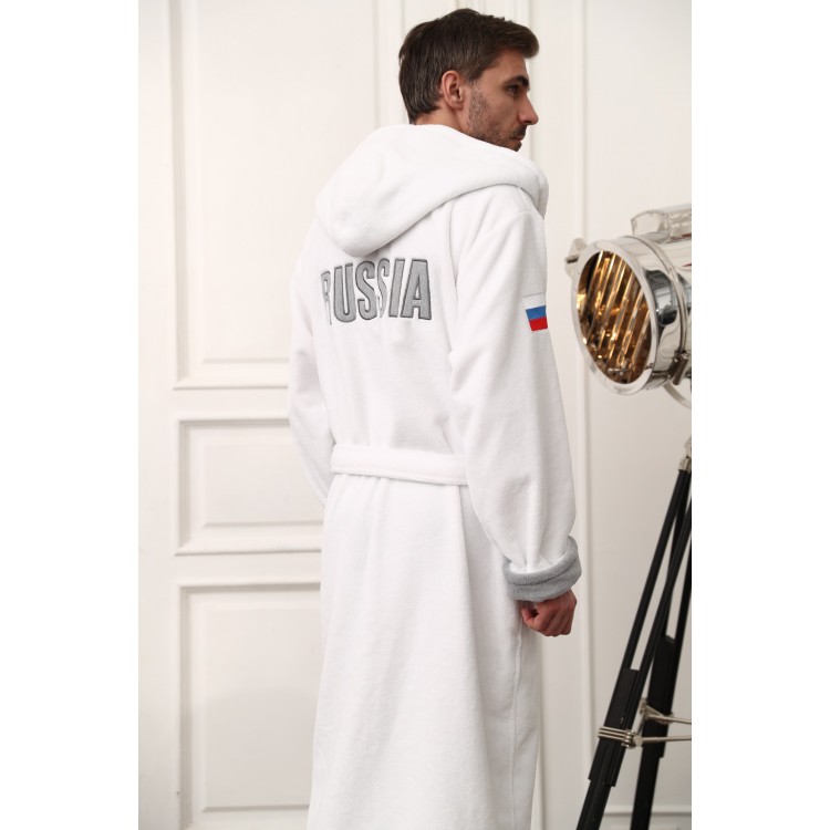 Мужской бамбуковый халат с капюшоном RUSSIA-white, Five Wien