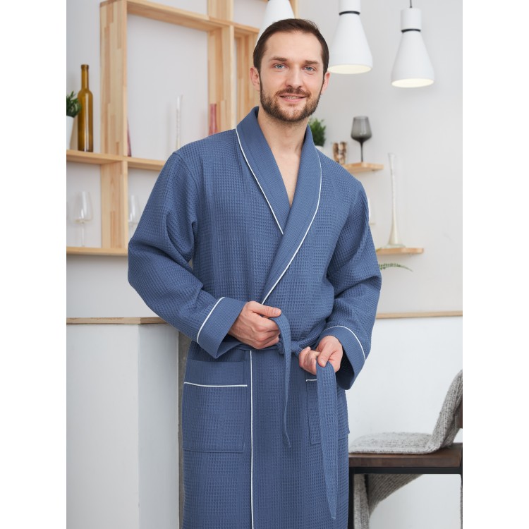 Мужской вафельный халат RUZVELT - denim, Five Wien Мужской вафельный халат RUZVELT - denim, Five Wien