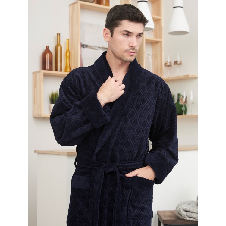 Классический мужской бамбуковый халат Sorento-navy, Five Wien