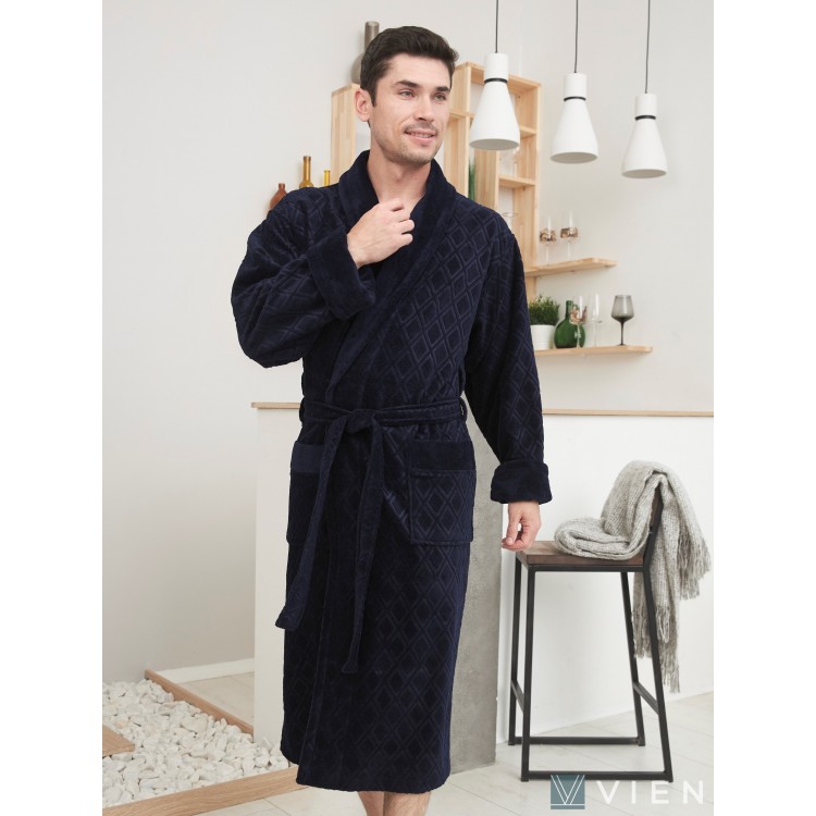 Классический мужской бамбуковый халат Sorento-navy, Five Wien