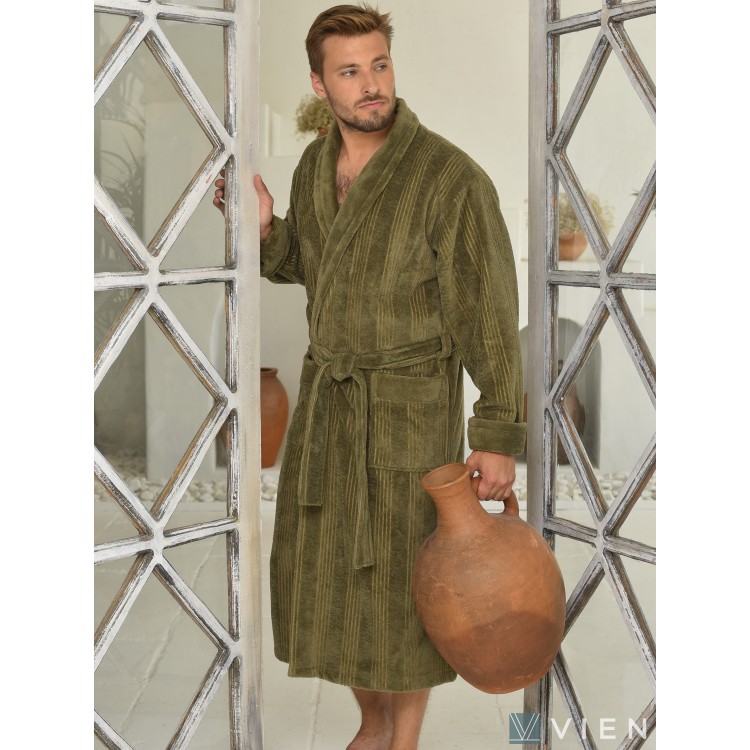 Мужской бамбуковый халат Valentino khaki, Five Wien