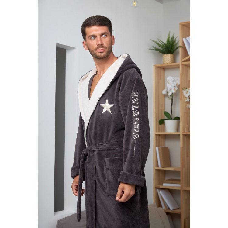 Спортивный мужской бамбуковый халат Vien Star-anthracite, Five Wien