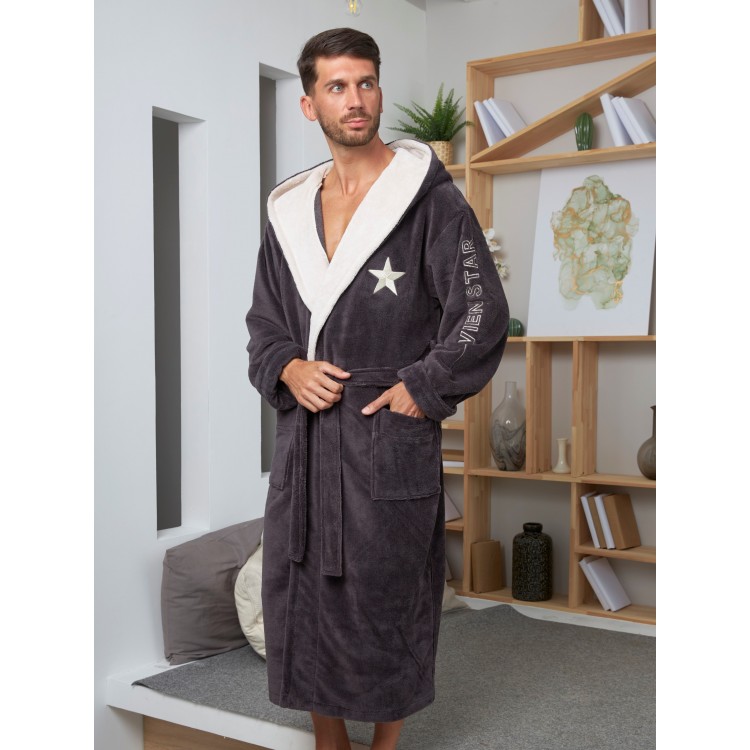 Спортивный мужской бамбуковый халат Vien Star-anthracite, Five Wien